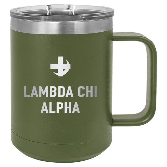 Lambda Chi Alpha | Coffee Mug with Slider Lid, 15oz, Primary Logo